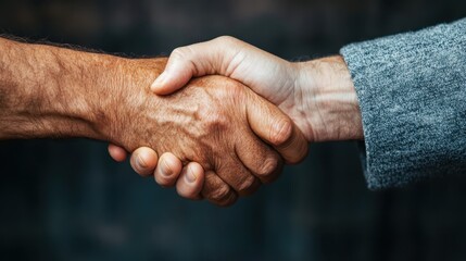 Two hands come together in a handshake, signifying trust and partnership in personal or professional relationships. The image embodies cooperation and unity.