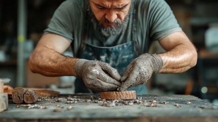 An experienced craftsman dedicates his focus and skill to shaping a wooden piece with precision, emphasizing the artistry and dedication required in woodworking.
