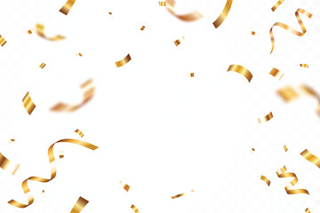 Bursting shiny gold confetti and award ribbon, celebrations and holiday design element
