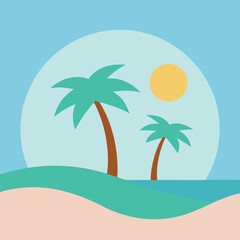 Fototapeta premium flat-vector-illustration-of-a-tropical-beach-with background