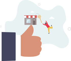 Small business key to success, open new shop, start new business or company, entrepreneur or SME, growing or increase product sale concept.flat character life .