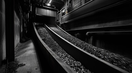Obraz premium underground conveyor belt moving coal