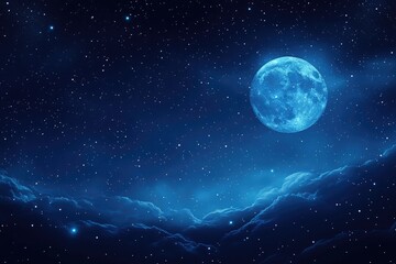 Fototapeta premium Bright full moon glows above soft clouds, against a background of countless stars