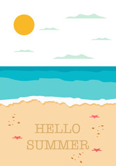 Vector flat illustration. Poster with sea and beach. Relaxation concept. Perfect for summer sales.