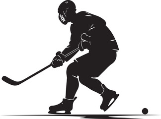  Ice Hockey Player with Stick and Puck Silhouette vector