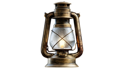Vintage brass lantern illuminating with transparent background
