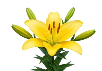 Obraz premium Beautiful yellow lily flower blossom floral plant closeup view