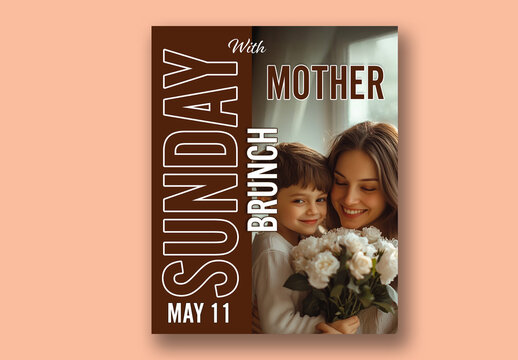 Mother&rsquo;s Day Brunch Editable Post with Son Giving Bouquet to His Mom on Special Sunday, May 11.