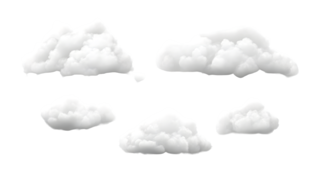 White Clouds Set on Transparent Background - Isolated Fluffy Clouds Collection for Design
