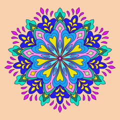 Mandala ornamental round lace pattern, colorful ornament, vector illustration, decorative ornament in ethnic oriental style.