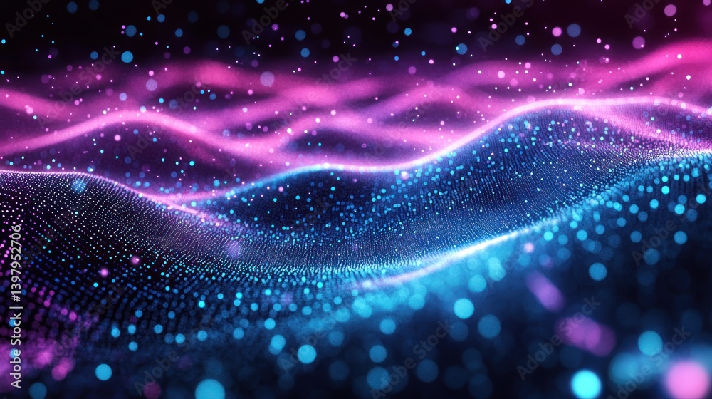 Poster dynamic network of interconnected glowing particles creating a vibrant landscape of data visualizati