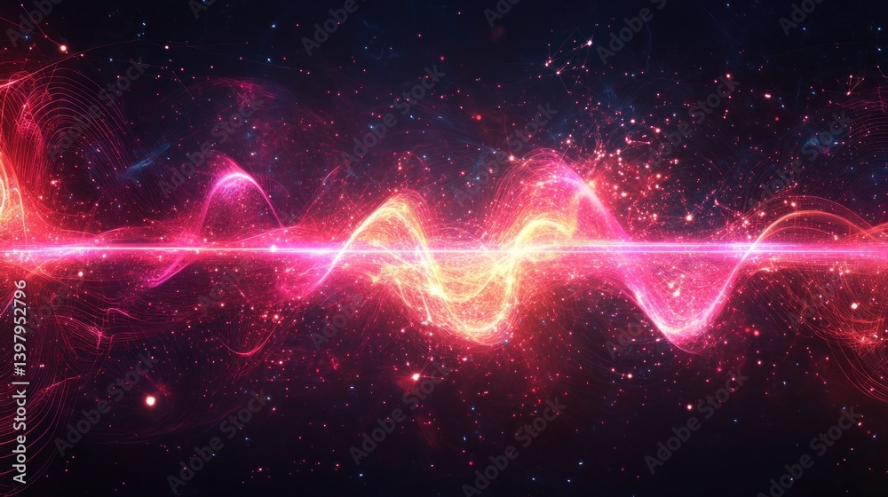 Poster abstract light streak with cosmic particle dust radiating in deep space creates a futuristic tech vi