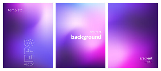 Abstract liquid background set. Gradient mesh. Effect bright color blend. Blurred fluid colorful mix. Modern design template for web covers, ad banners, posters, brochures, flyers. Vector EPS