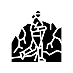 mountain silhouette nordic walker glyph icon vector illustration