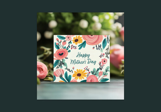 Happy Mother&rsquo;s Day Greeting Card in Floral Design for Advertising.