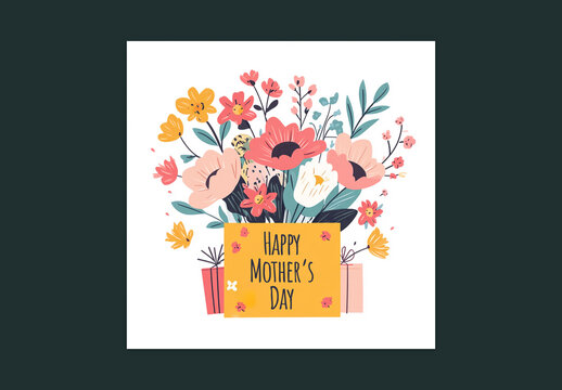 Happy Mother&rsquo;s Day Greeting Card with Flowers Bouquet Gift.