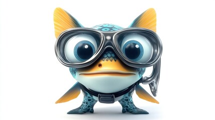 Cute cartoon fish wearing diving goggles.