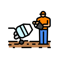 worker mixing cement concrete color icon vector illustration
