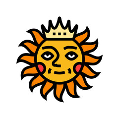 crown cute sun character color icon vector illustration