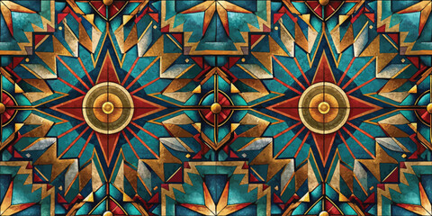 Colorful geometric pattern with vibrant stars and intricate designs.