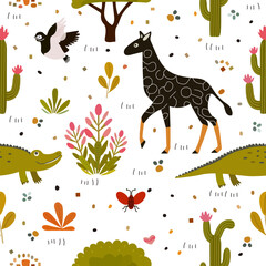 Childish Babies Pattern Animal Plant Zoo Safari