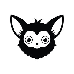 Black and white bush baby head with wide round eyes.eps