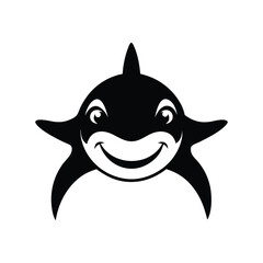 Black and white hammerhead shark head from front view on white background.eps