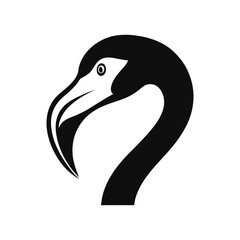Black and white flamingo head with curved beak.eps