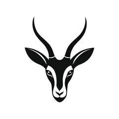 Black and white springbok head with curved horns.eps