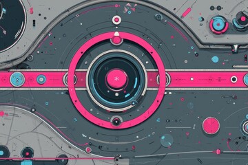 Obraz premium Aerial view of vibrant park design, circular layout with bold pink accents, inviting space for recreation and leisure.