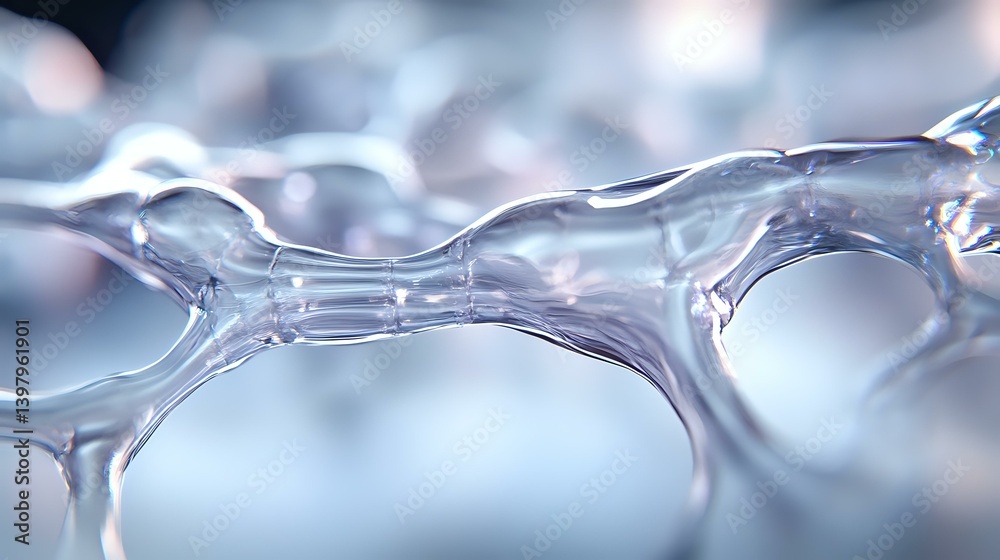 Poster macro view of transparent soap bubbles forming abstract geometric pattern with light reflections and