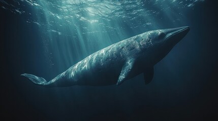Fototapeta premium Majestic Whale Underwater: A Symphony of Blue