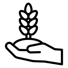 Wheat plant in hand line icon, wheat production concept. Vector graphics. Grain ear of wheat in hand palm sign on white background, style mobile or design.