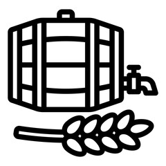 Barrel with wheat beverage line icon, brewery concept. Vector graphics. Wooden barrel with wheat plant, drink sign on white background, style mobile or design.