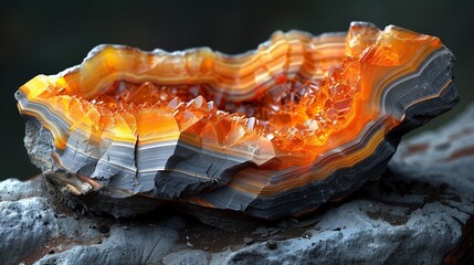 Intricate Striped Minerals Emerge from a Weathered Rock Surface in a Mesmerizing Display of Earth's Artistry