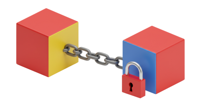 Isolated Connected Blocks with Padlock - Powered by Adobe