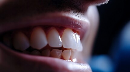 Healthy Glowing Smile Closeup of White Teeth.