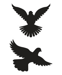 Obraz premium Black color dove set peace vector silhouettes design with white background. 
