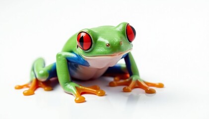 Single red-eyed tree frog on white, striking colors, fauna, red-eyed tree frog, animal