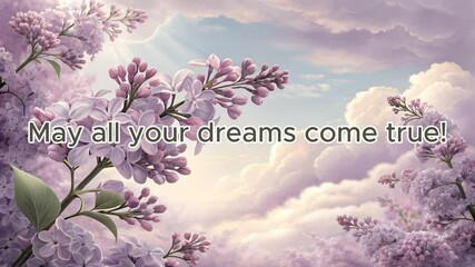 Lilac flowers blooming in a serene landscape with uplifting message  