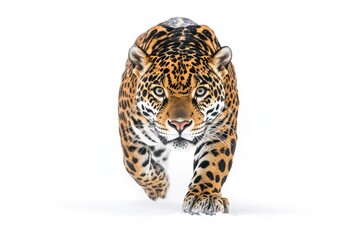 Obraz premium Jaguar Walking on White Ground, Wildlife Photography for Animal Conservation and Nature