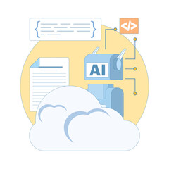 Cloud-Based AI Training Concept for machine learning and deep learning development. AI cloud services, automation and optimization of ML models. Scalable cloud computing for AI-powered solutions.