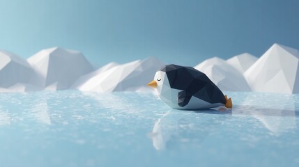 Polygonal penguin on icy landscape