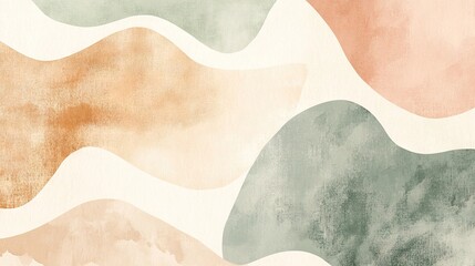 Obraz premium Abstract Pastel Watercolor Art with Flowing Shapes in Soft Peach, Green, and Beige Hues, Evoking a Calm and Serene Atmosphere