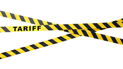 Yellow and Black Tariff Tape Isolated on White | Tariff, trade, duty, import, export, customs, tax,