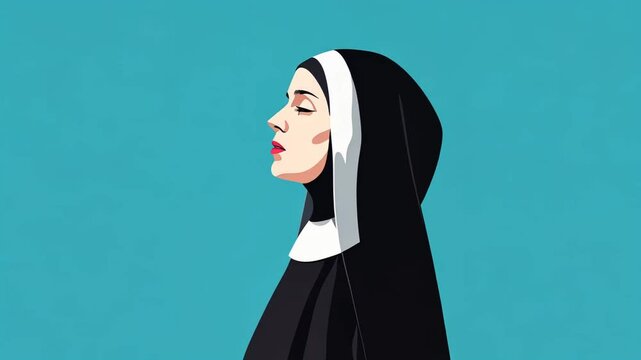Devoted Nun in Habit Praying in a Peaceful Convent Chapel