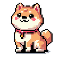 Fototapeta premium A pixel art Shiba Inu stands on a light background. 