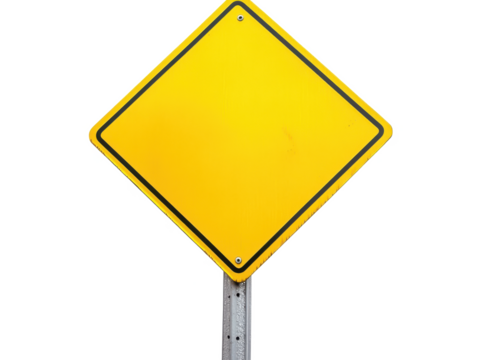 Blank yellow diamond road sign template for traffic warning and construction area