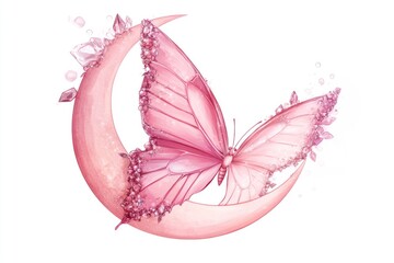 Pink butterfly moon crystals design art.