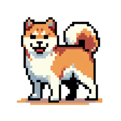 Fototapeta premium A pixel art Shiba Inu stands on a light background. 